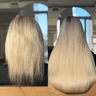A woman with long, beautiful hair after Ice Fusion extensions.