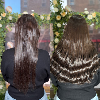 Close-up of seamless cold fusion Ice Fusion hair extension bonds at ICEBABE NYC