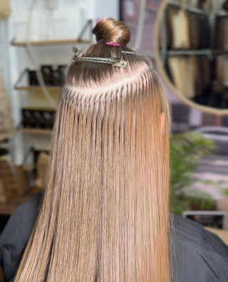 Side-by-side comparison of different hair extension bond types.